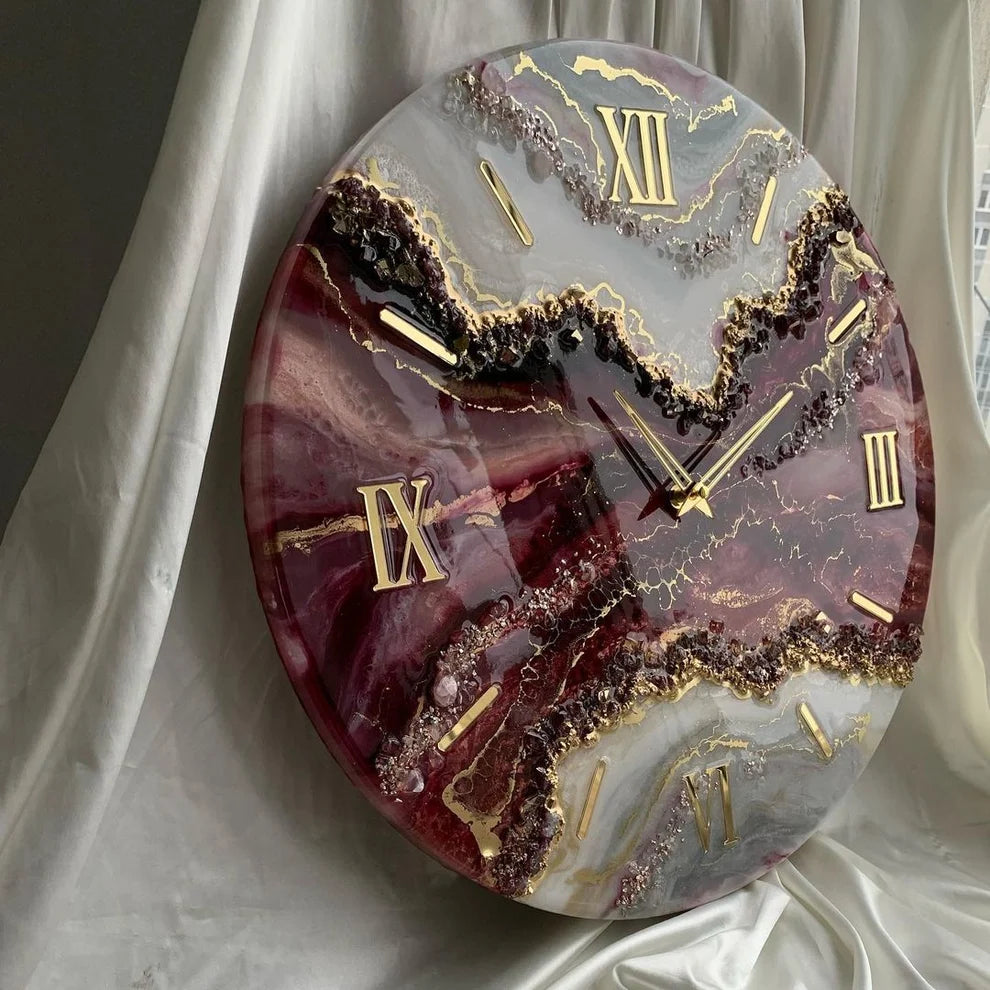 Burgundy Royale Geode Resin Wall Clock