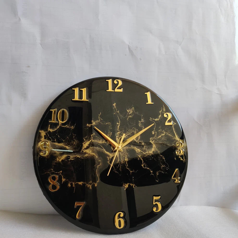 Midnight Gold Vein Resin Wall Clock