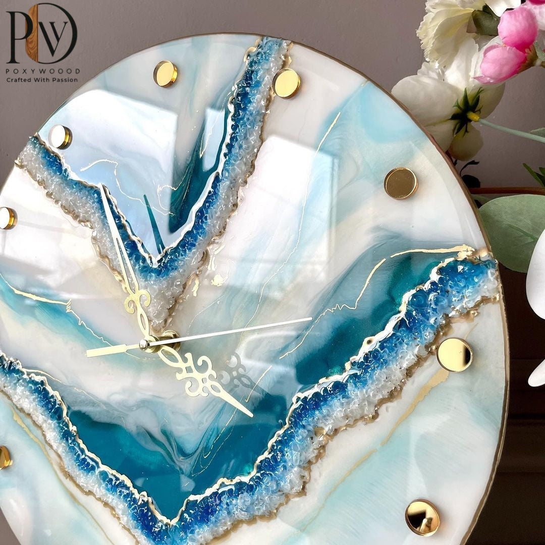 Azure Crystal Glow Resin Wall Clock