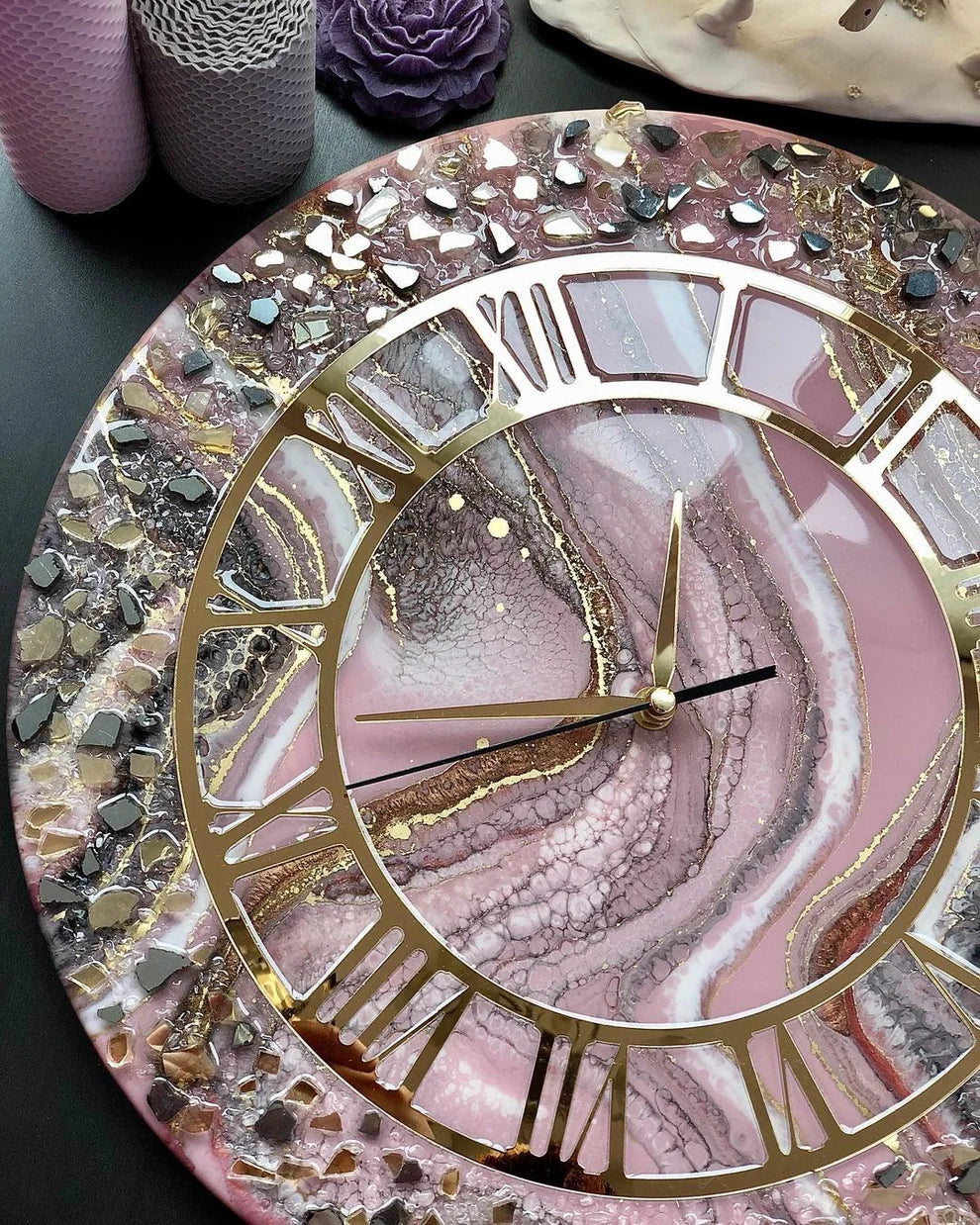 Rose Quartz Royale Crystal Resin Wall Clock