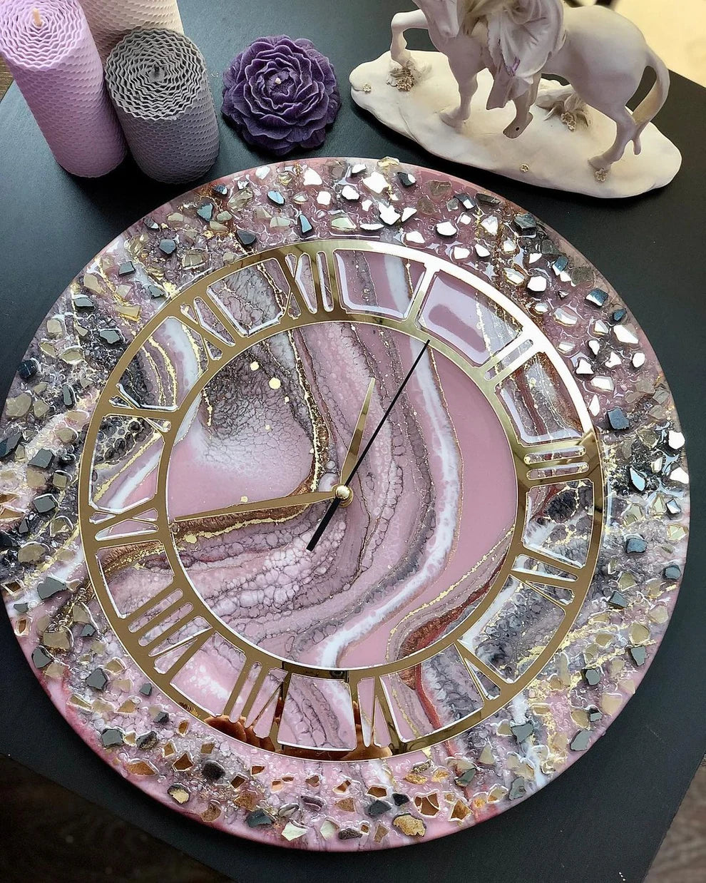 Rose Quartz Royale Crystal Resin Wall Clock