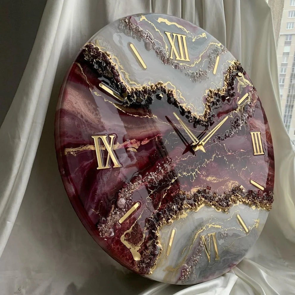 Burgundy Royale Geode Resin Wall Clock