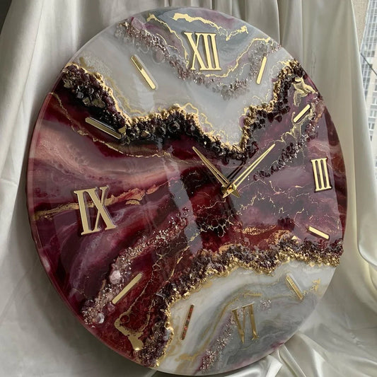 Burgundy Royale Geode Resin Wall Clock