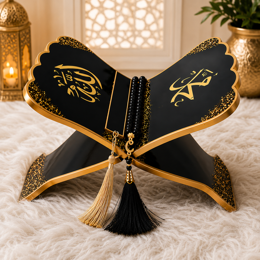Onyx Noor Black & Gold Resin Rehal – Handmade Quran Stand.