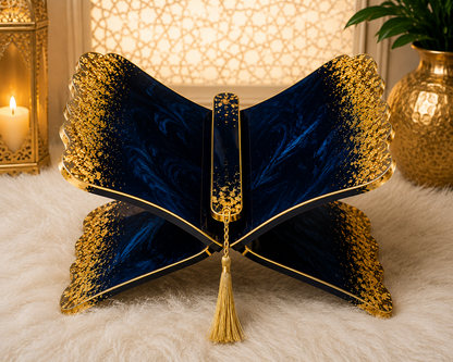 Noor Midnight Blue & Gold Resin Rehal – Handmade Quran Stand.