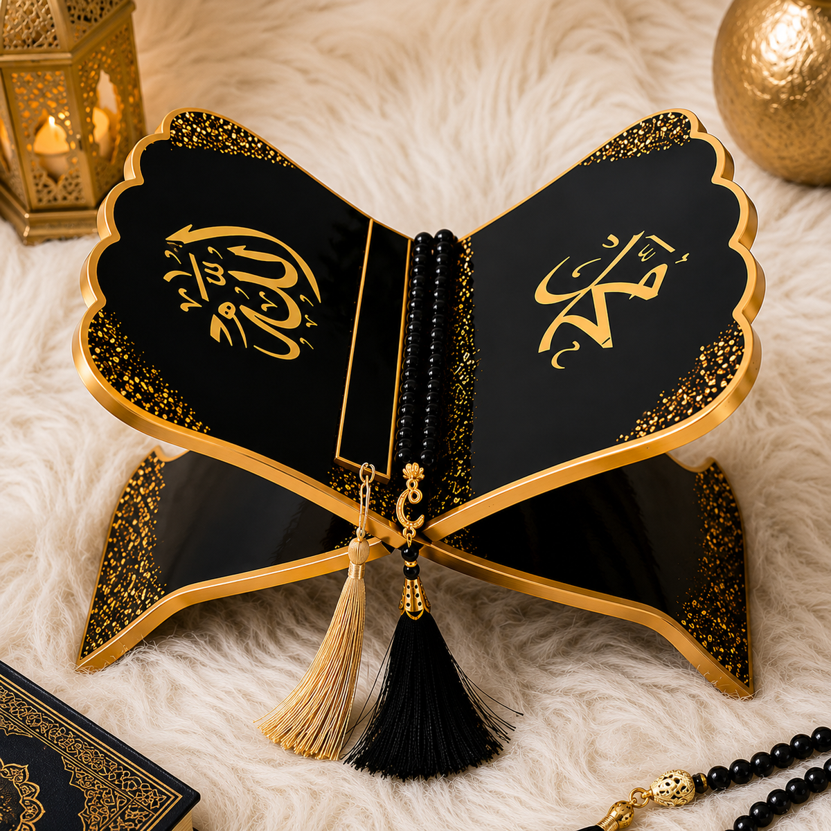 Onyx Noor Black & Gold Resin Rehal – Handmade Quran Stand.
