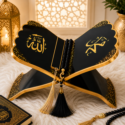 Onyx Noor Black & Gold Resin Rehal – Handmade Quran Stand.