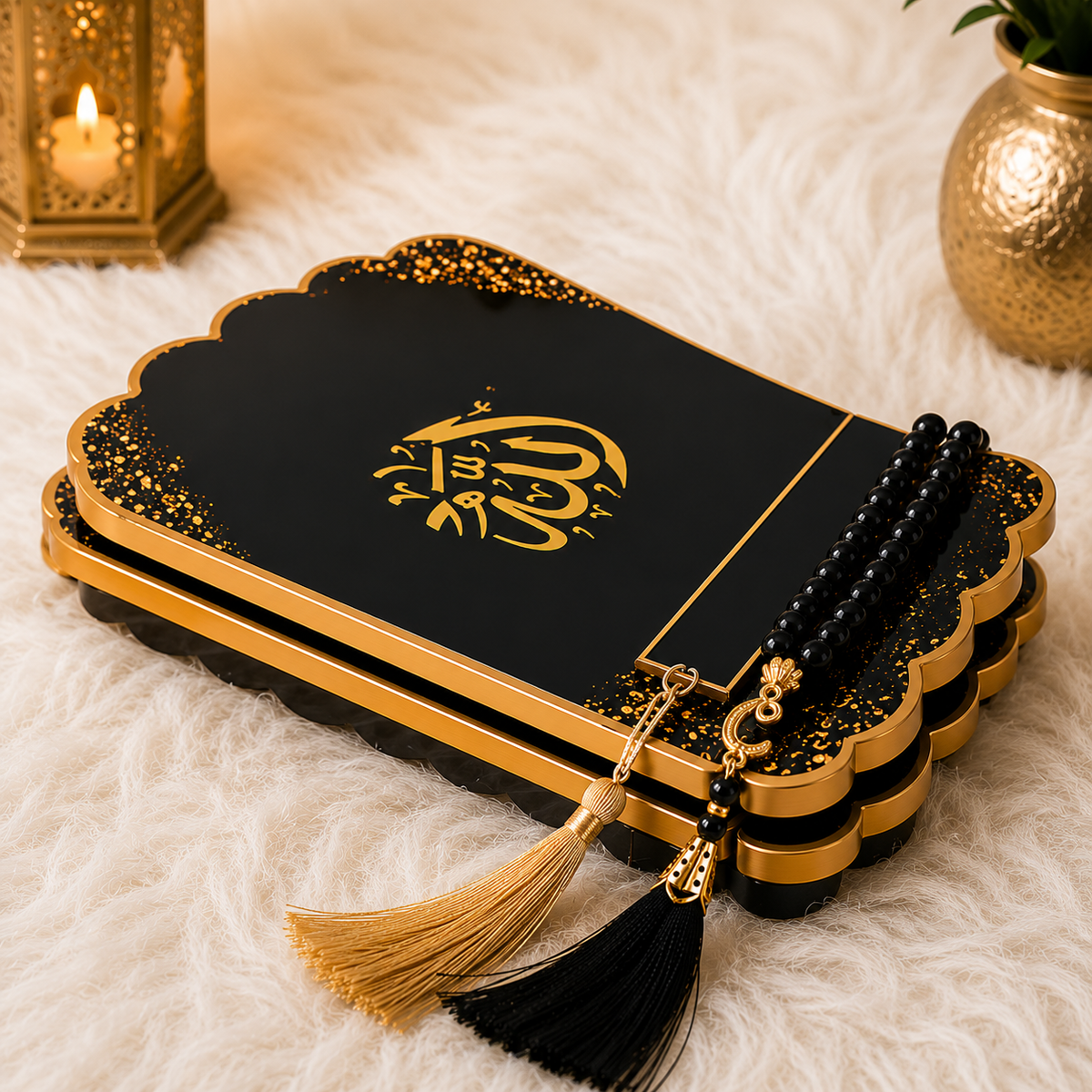 Onyx Noor Black & Gold Resin Rehal – Handmade Quran Stand.