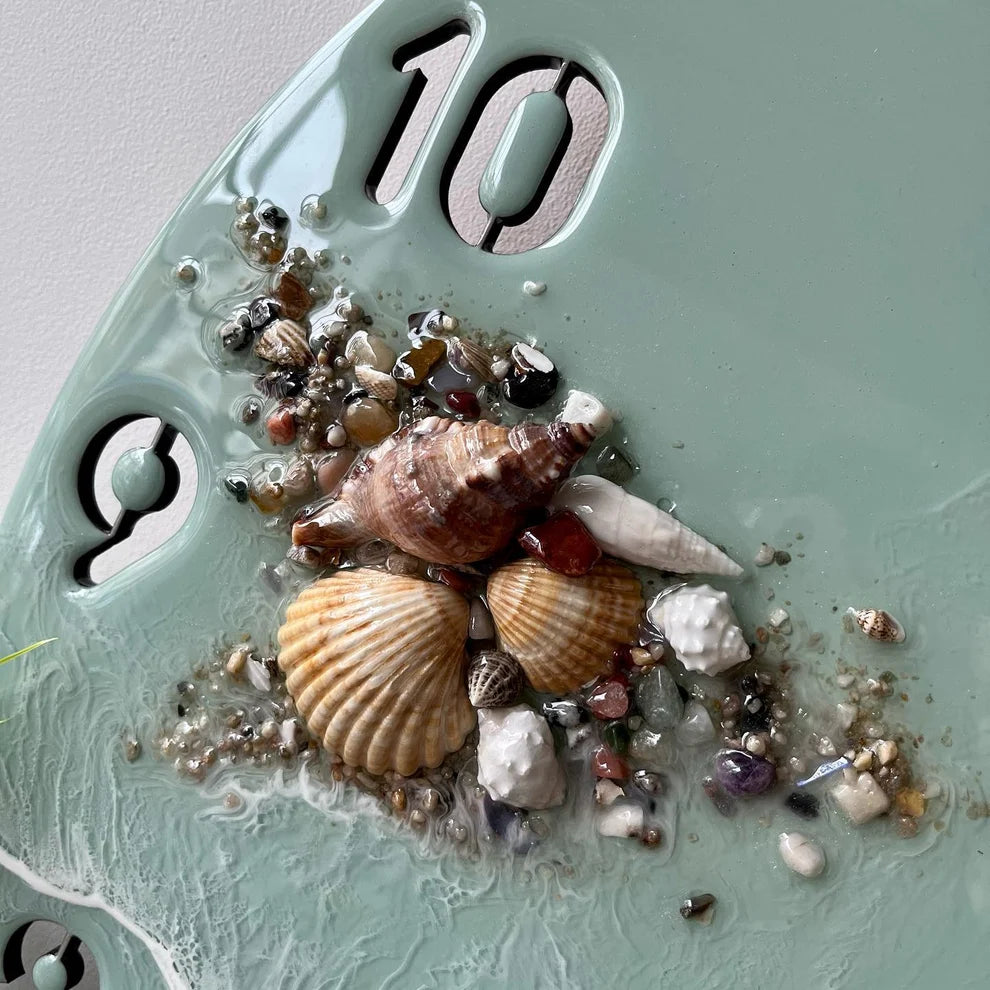 Seafoam Serenity Shell Resin Wall Clock