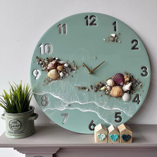 Seafoam Serenity Shell Resin Wall Clock