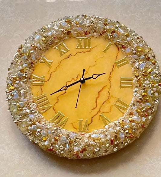 Golden Citrine Crystal Resin Wall Clock