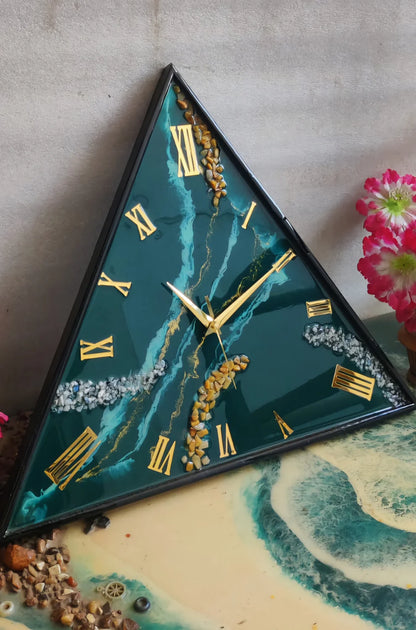 Emerald Tide Geode Resin Wall Clock