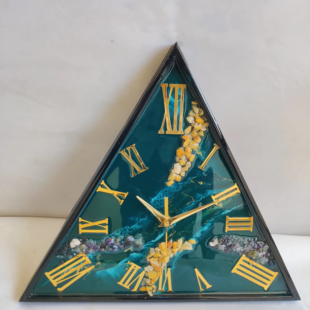 Emerald Tide Geode Resin Wall Clock