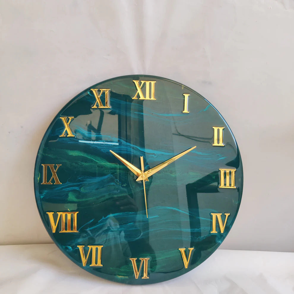 Jungle Green Marble Effect Handmade Resin Wall Clock