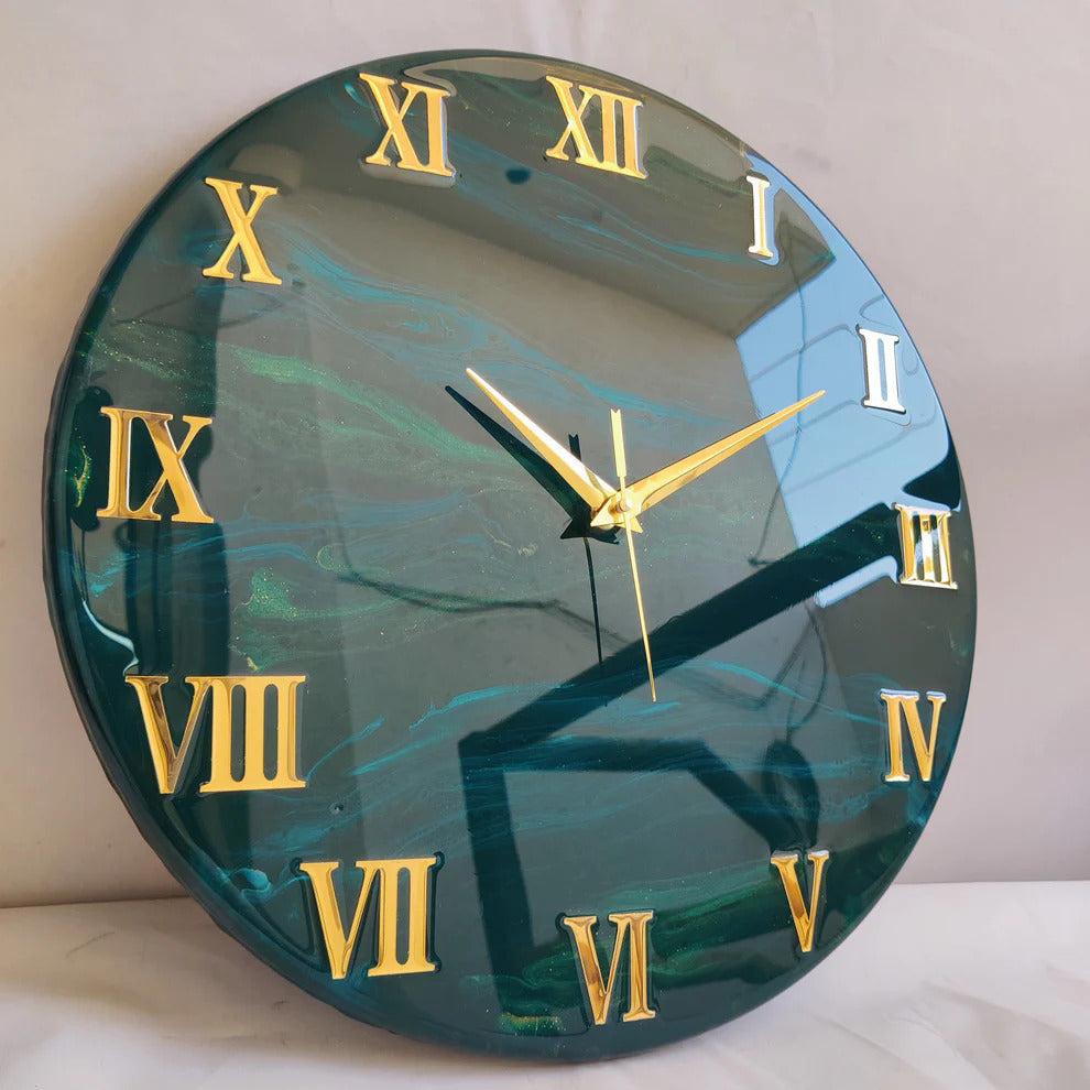 Jungle Green Marble Effect Handmade Resin Wall Clock