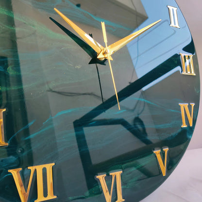 Jungle Green Marble Effect Handmade Resin Wall Clock