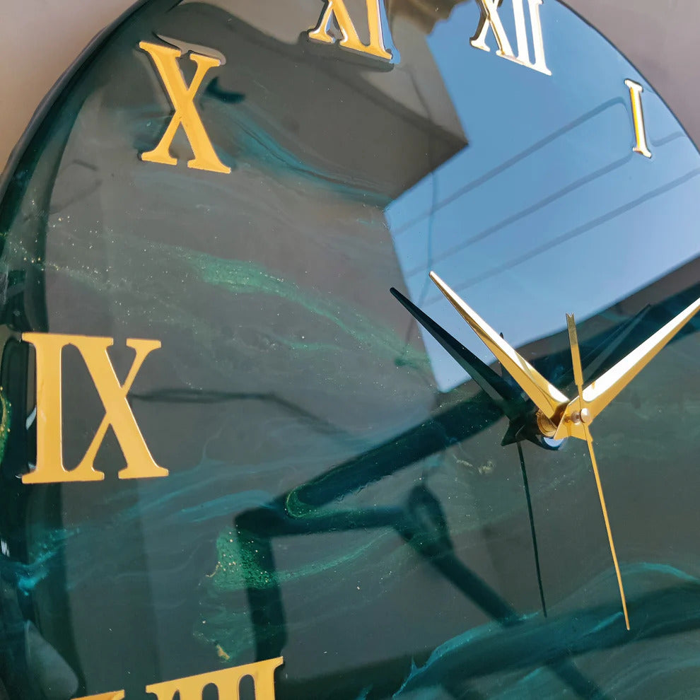 Jungle Green Marble Effect Handmade Resin Wall Clock