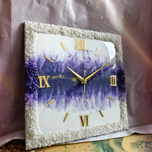 Amethyst Aura Gold Resin Wall Clock