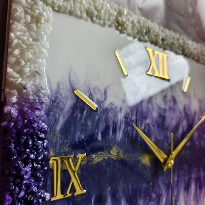 Amethyst Aura Gold Resin Wall Clock