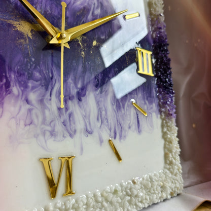 Amethyst Aura Gold Resin Wall Clock