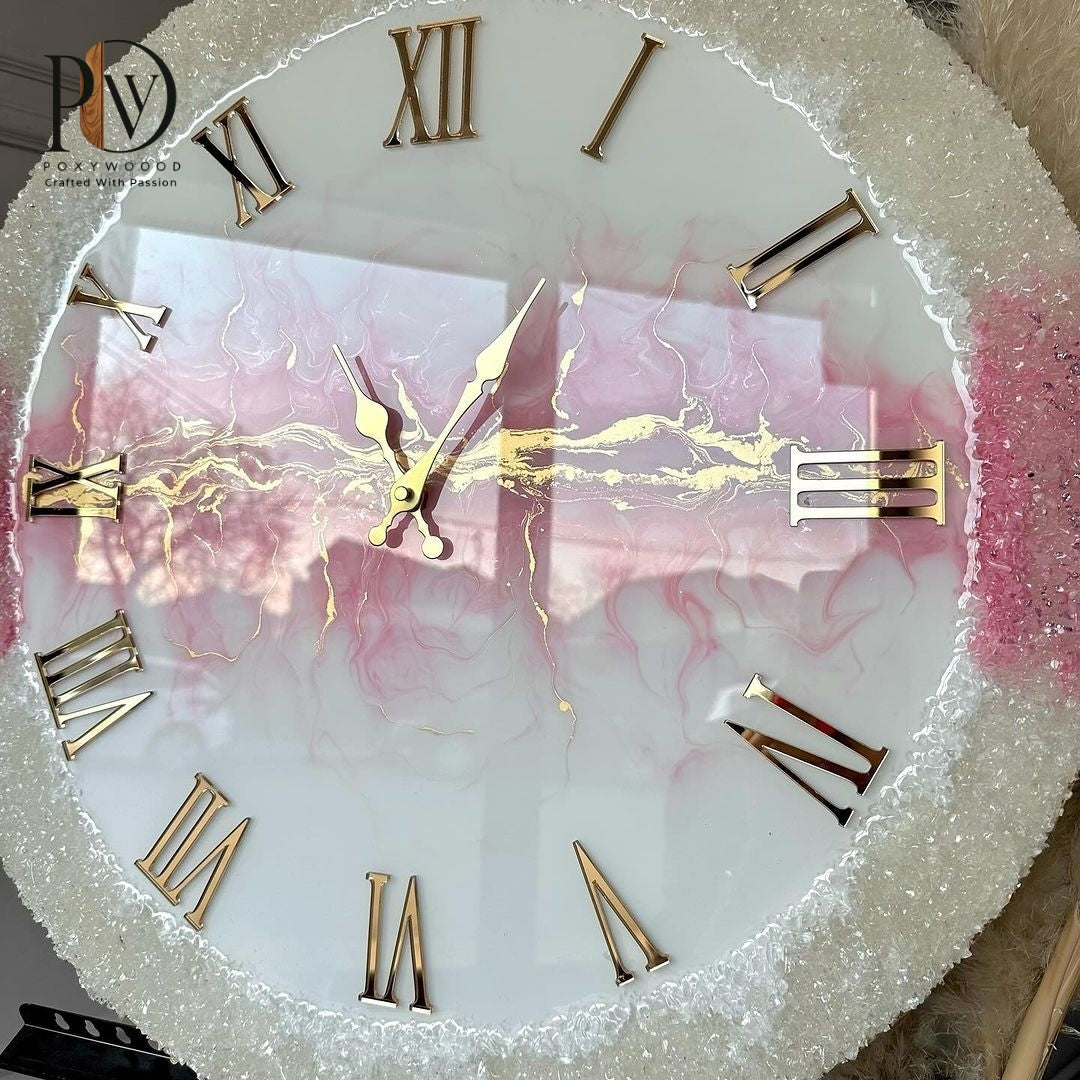 Blush Crystal Luxury Resin Wall Clock