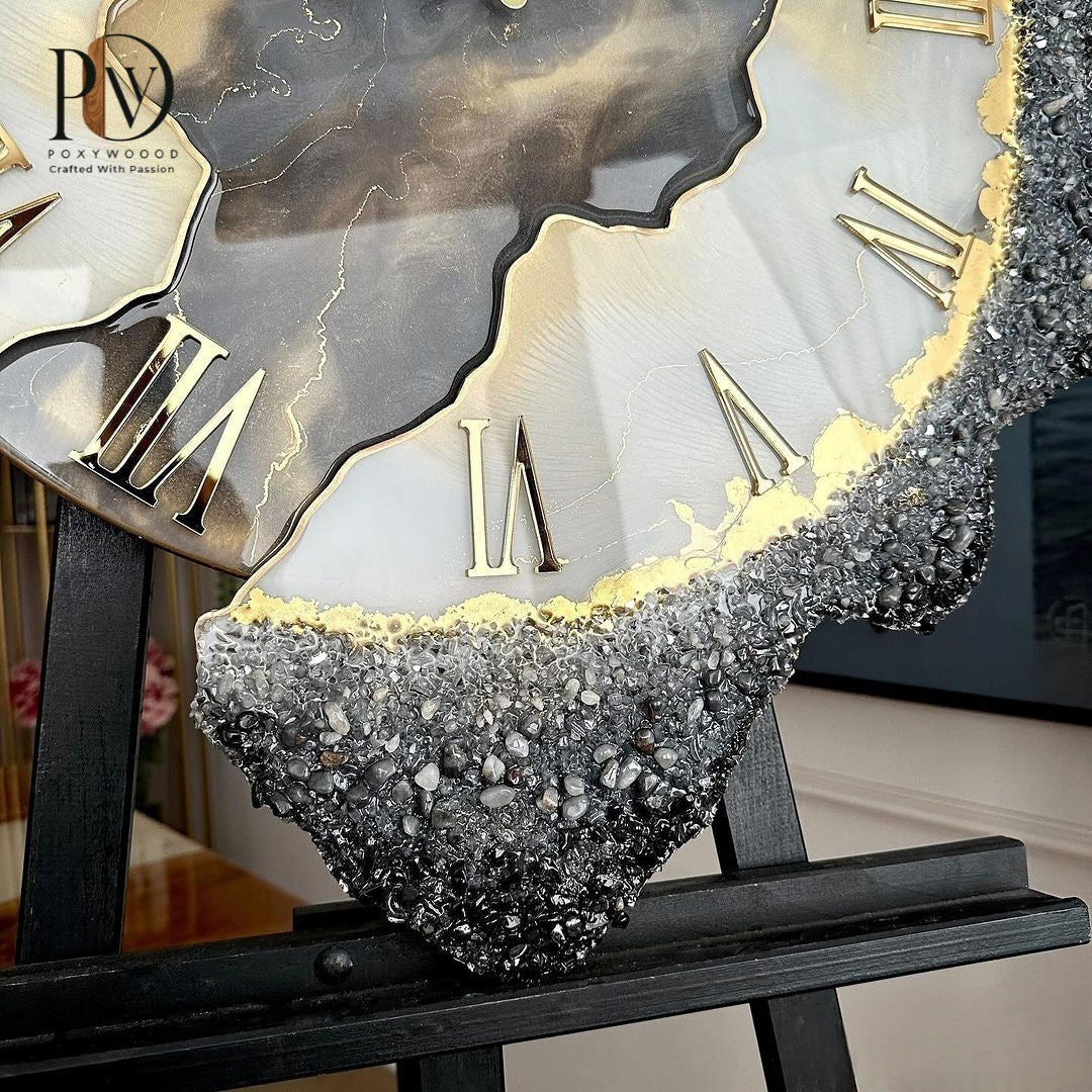 Artisan Grade Gray Agate Gold Accented Resin Clock