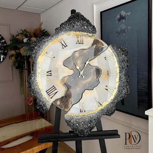 Artisan Grade Gray Agate Gold Accented Resin Clock