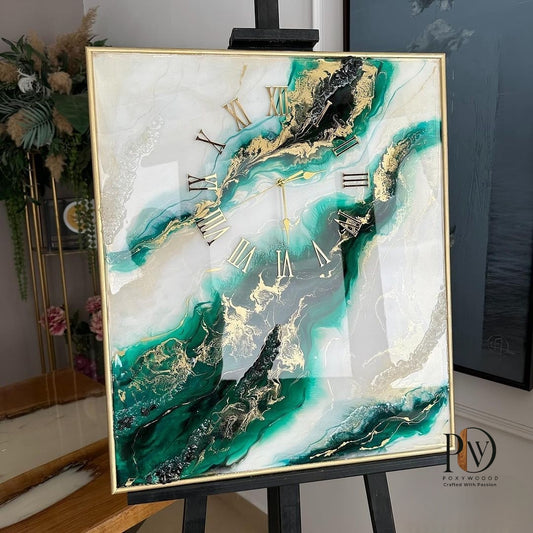 Emerald Flow Luxury Resin Wall Clock