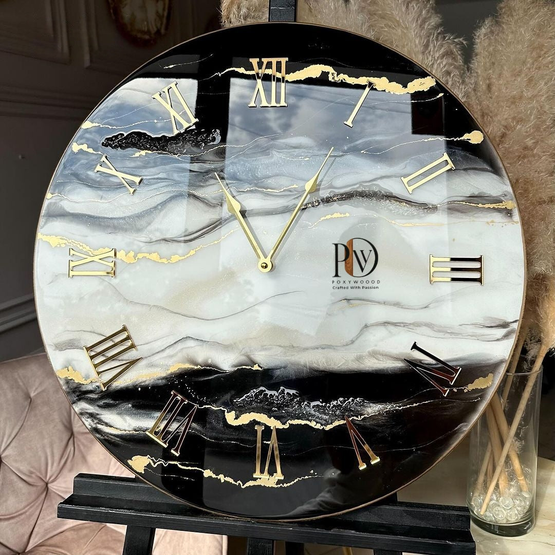 Midnight Marble Luxury Resin Wall Clock