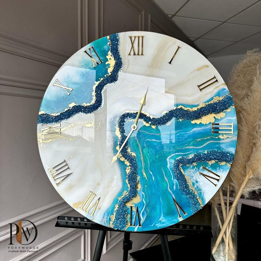 Azure Geode Luxury Roman Wall Clock