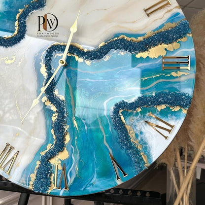 Azure Geode Luxury Roman Wall Clock