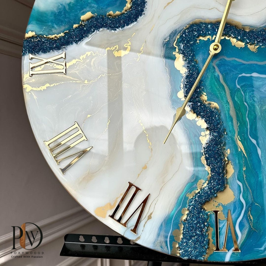 Azure Geode Luxury Roman Wall Clock