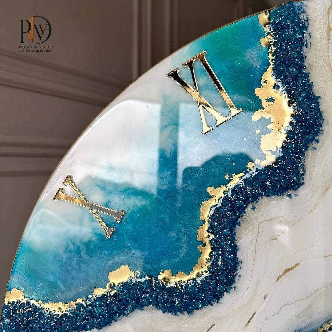 Azure Geode Luxury Roman Wall Clock