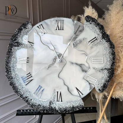 Black Ice Serenity Clock with Sleek Design and Textured Veins