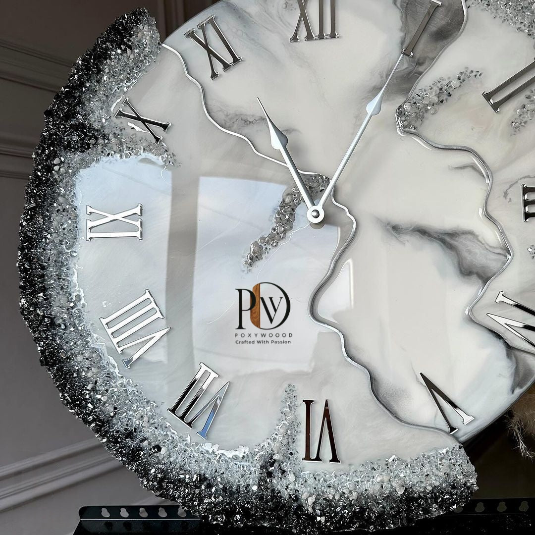Black Ice Serenity Clock with Sleek Design and Textured Veins