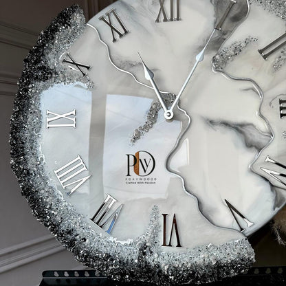 Black Ice Serenity Clock with Sleek Design and Textured Veins