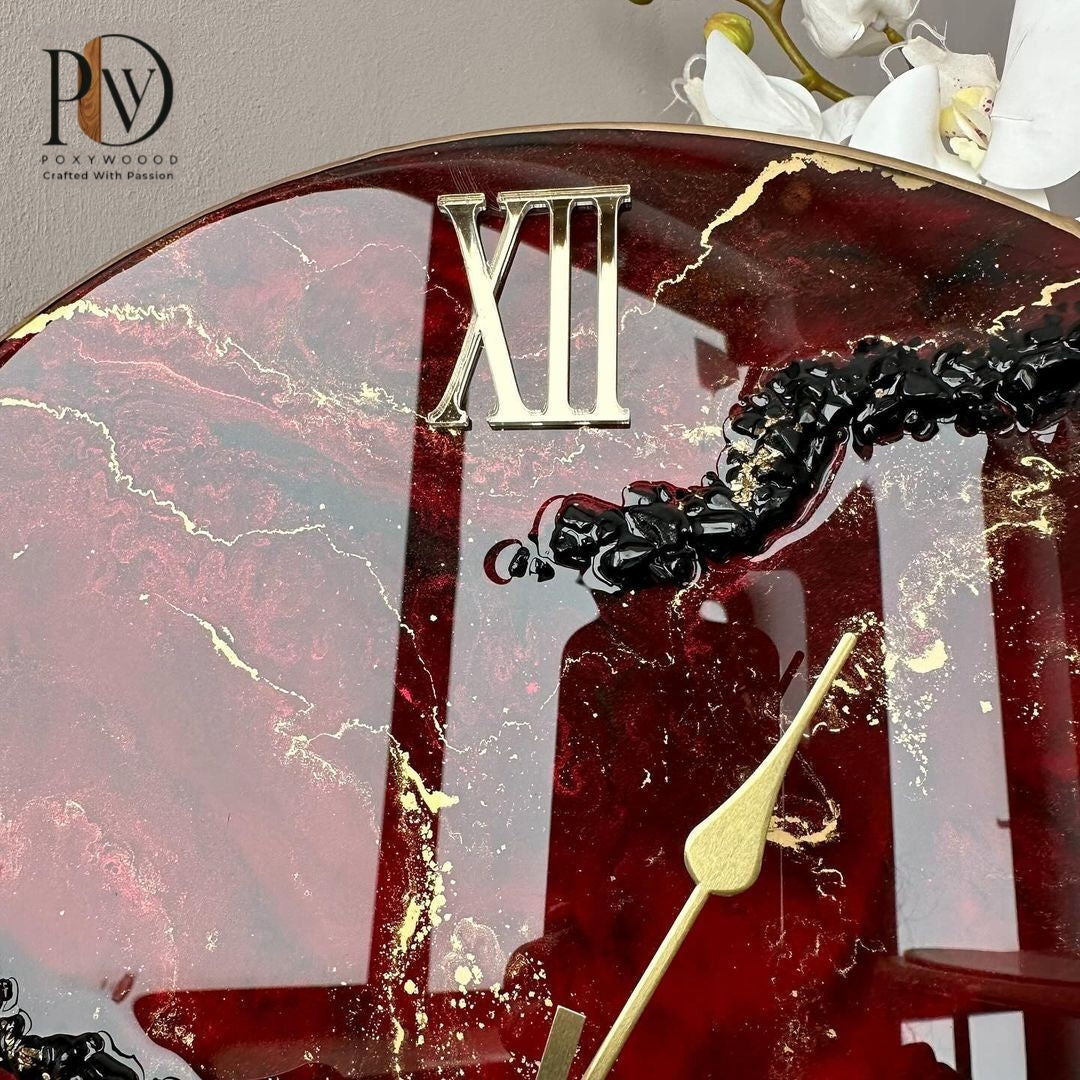 Red Obsidian Gold Resin Handmade Clock