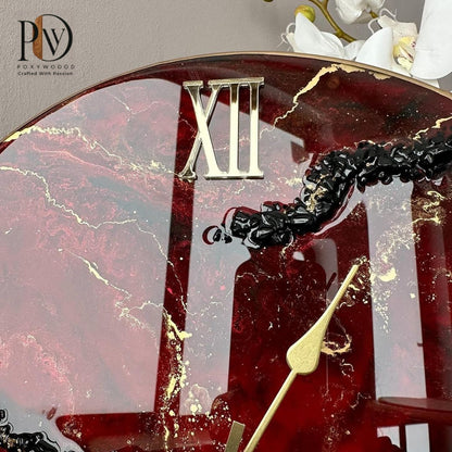 Red Obsidian Gold Resin Handmade Clock