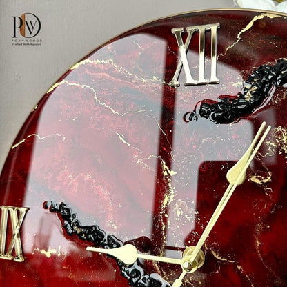 Red Obsidian Gold Resin Handmade Clock