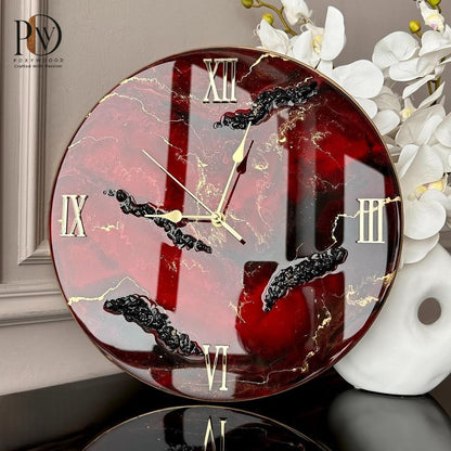 Red Obsidian Gold Resin Handmade Clock