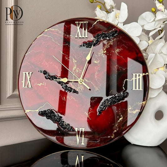 Red Obsidian Gold Resin Handmade Clock