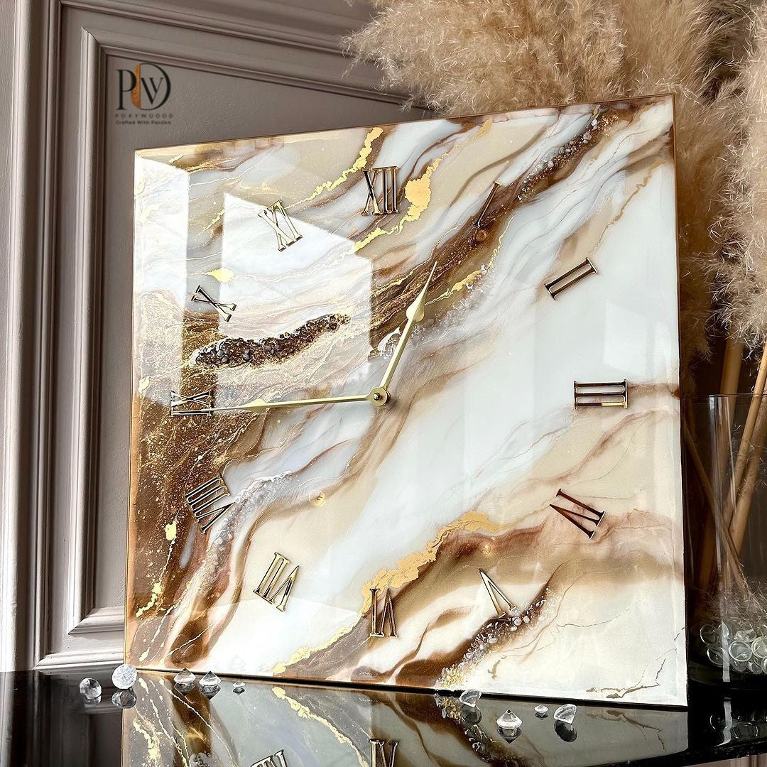 Golden Marble Elegance Resin Wall Clock