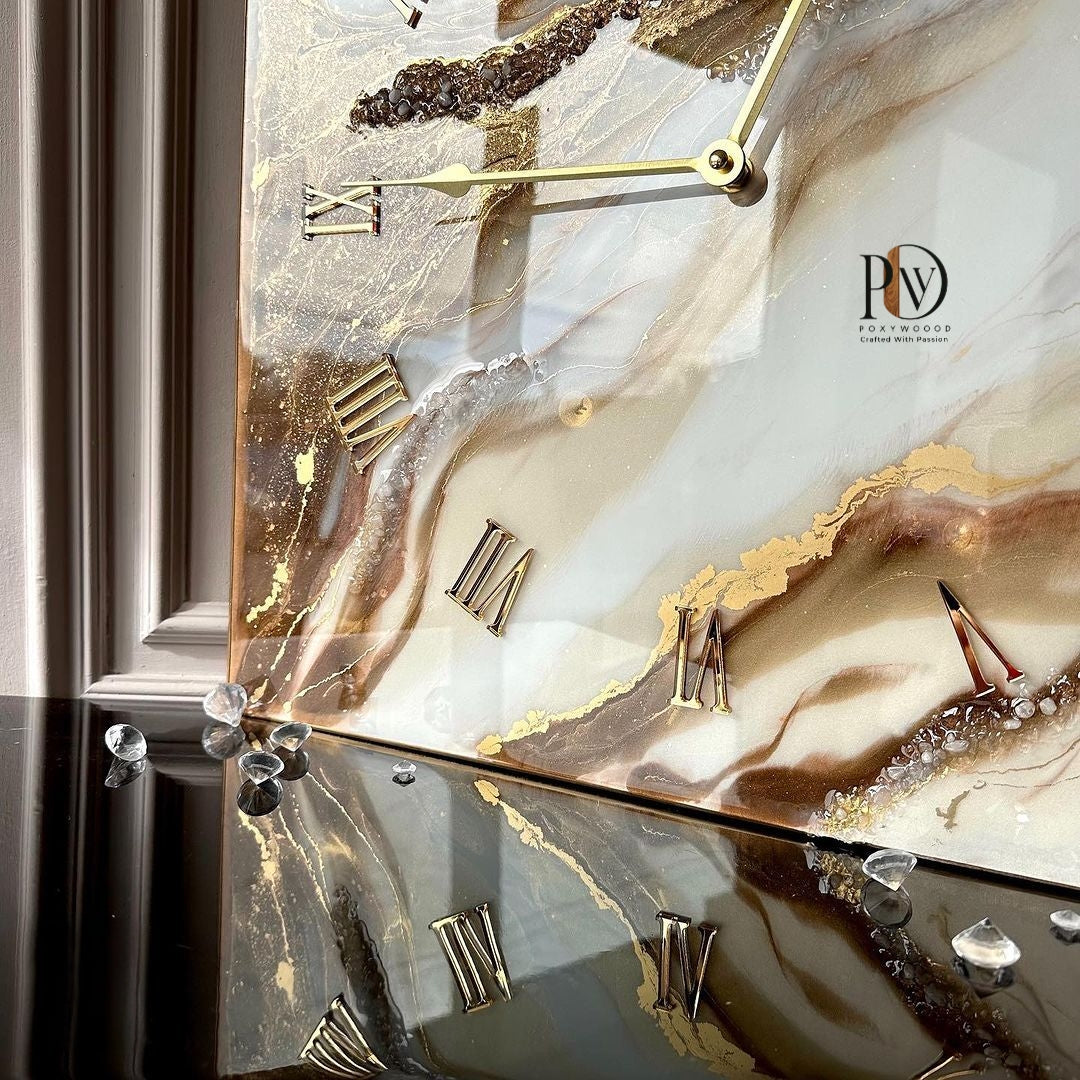 Golden Marble Elegance Resin Wall Clock