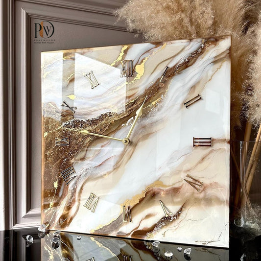 Golden Marble Elegance Resin Wall Clock