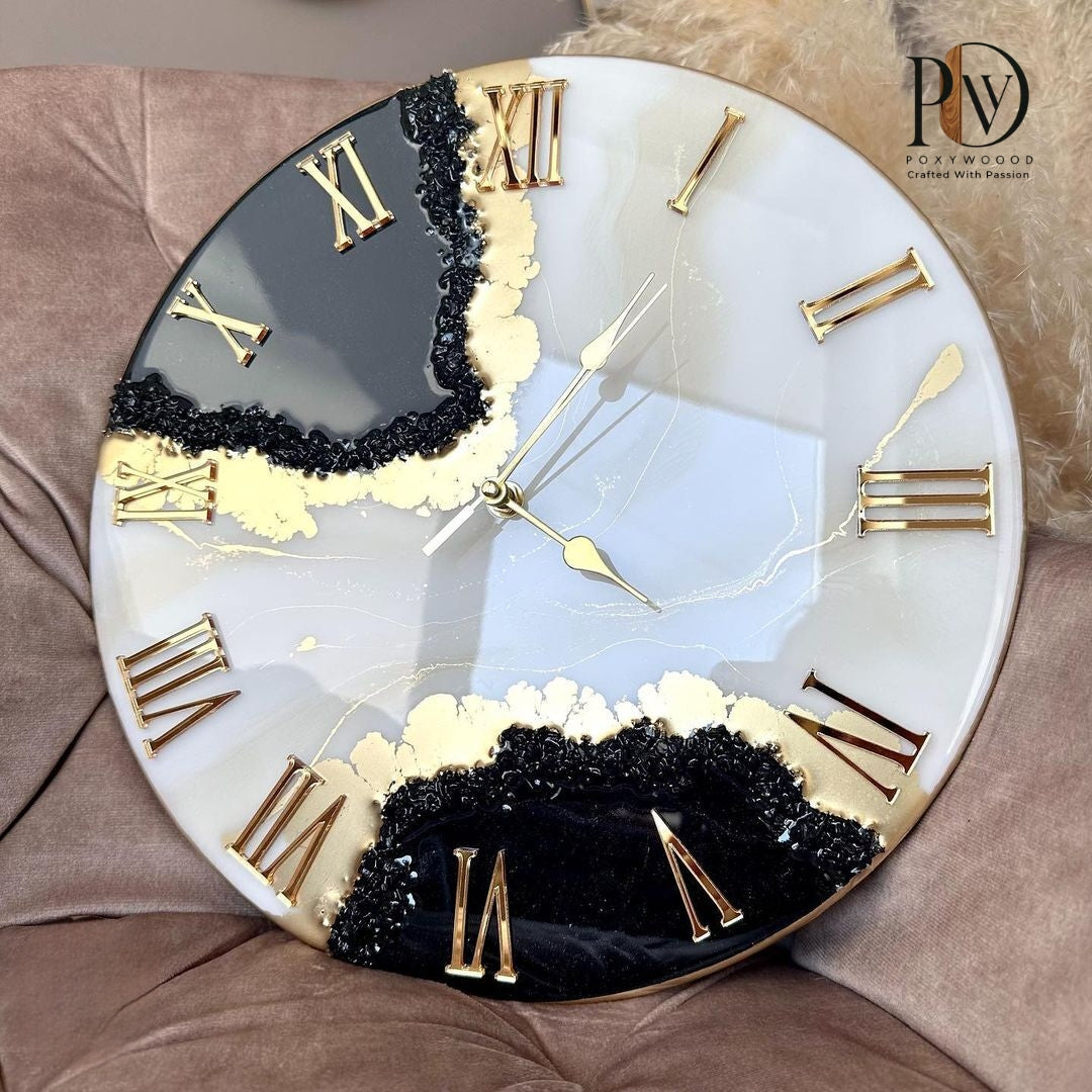 Dark black and White glitter Resin Timepiece