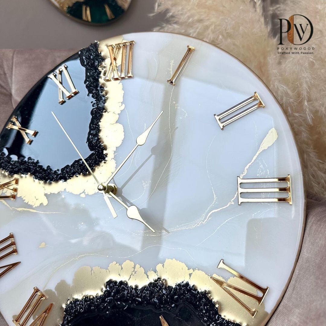 Dark black and White glitter Resin Timepiece