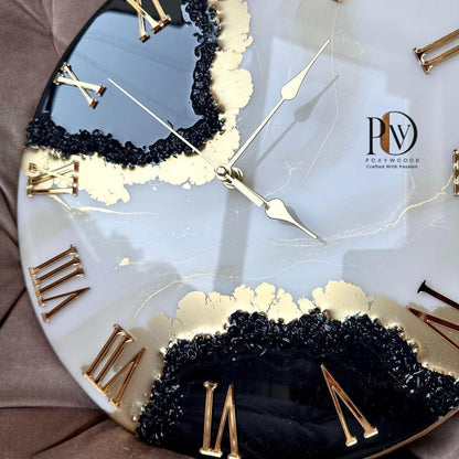Dark black and White glitter Resin Timepiece