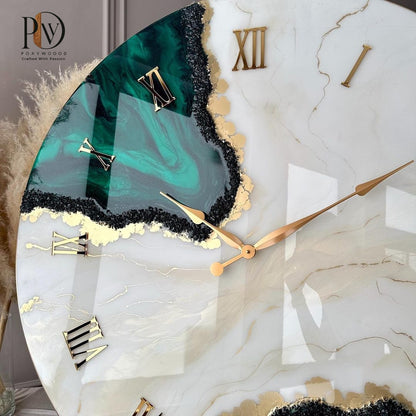 Golden Crest Elegant Green and Gold Resin Wall Clock