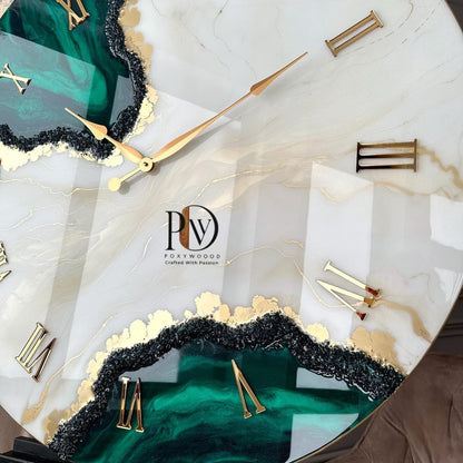 Golden Crest Elegant Green and Gold Resin Wall Clock