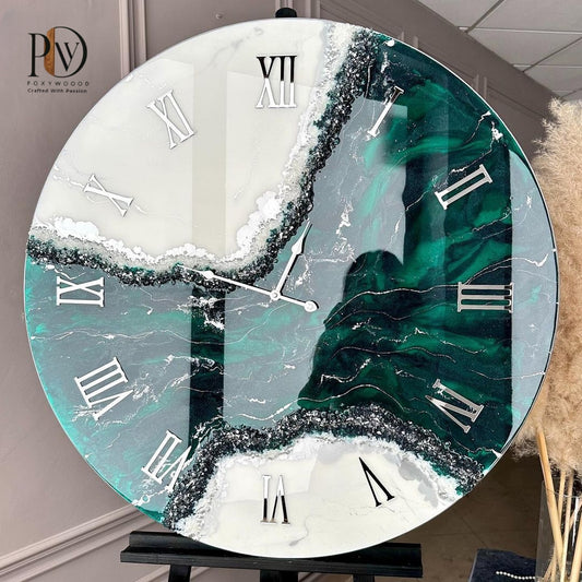 Emerald Glacier Silver Resin Wall Clock